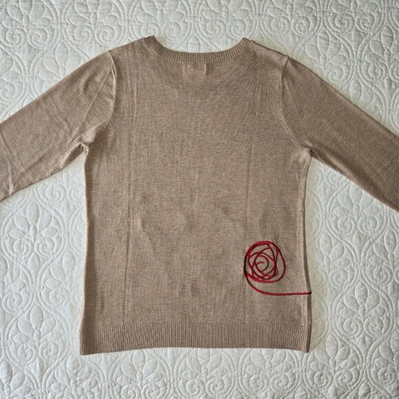 Maison Jules Heathered Mauve Pink Embroidered Cat Sweater in Misses size Medium - Picture 3 of 9